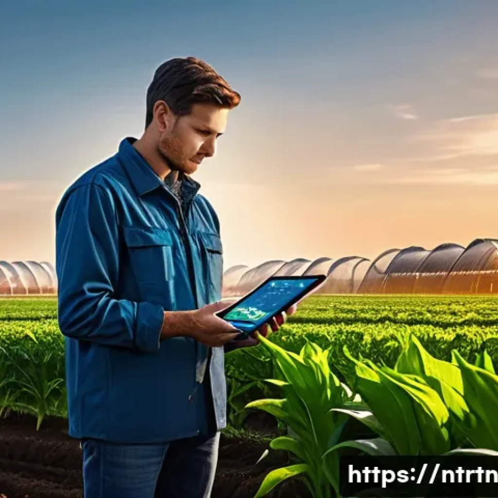 식량 생산의 디지털 전환 - **Prompt 1: Precision Agriculture in a Smart Farm**
"A vibrant, technologically advanced smart f...