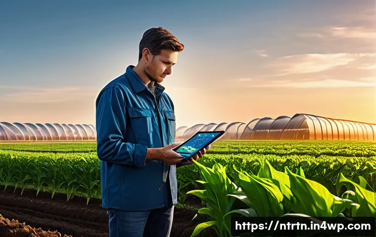 식량 생산의 디지털 전환 - **Prompt 1: Precision Agriculture in a Smart Farm**
"A vibrant, technologically advanced smart f...