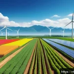 Home 20 식량 자원의 분배와 기술적 해결책 - A futuristic precision agriculture scene showcasing a lush, expansive farm landscape under a clear b...