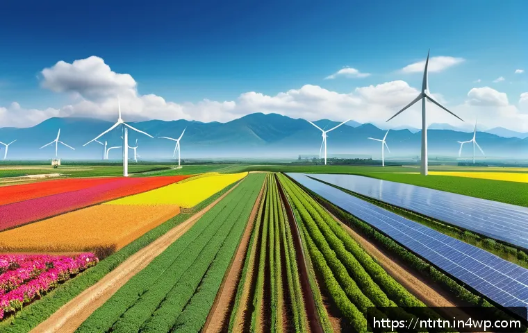 식량 자원의 분배와 기술적 해결책 - A futuristic precision agriculture scene showcasing a lush, expansive farm landscape under a clear b...